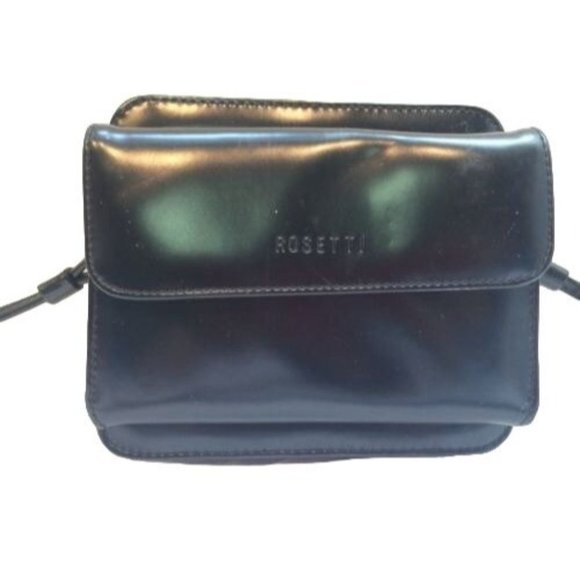 Rosetti Faux Leather Vinyl Handbag Shoulder Small Black Bag Crossbody Organizer - Picture 2 of 9